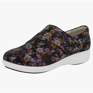 Alegria by Traq Qin Metallic Floral Velcro Strap Slip Resistant Shoes Size 41